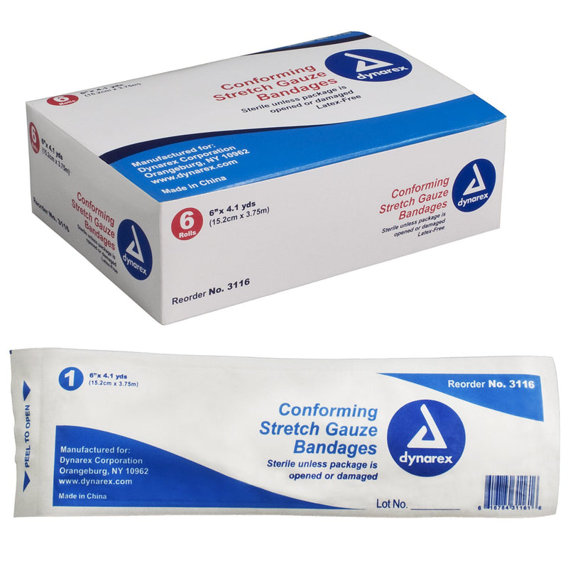 dynarex® Sterile Conforming Bandage, 6 Inch x 4-1/10 Yard