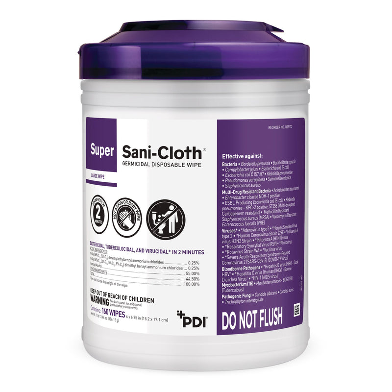 Super Sani-Cloth® Large Germicidal Disinfectant Wipes, Canister, 160 ct.