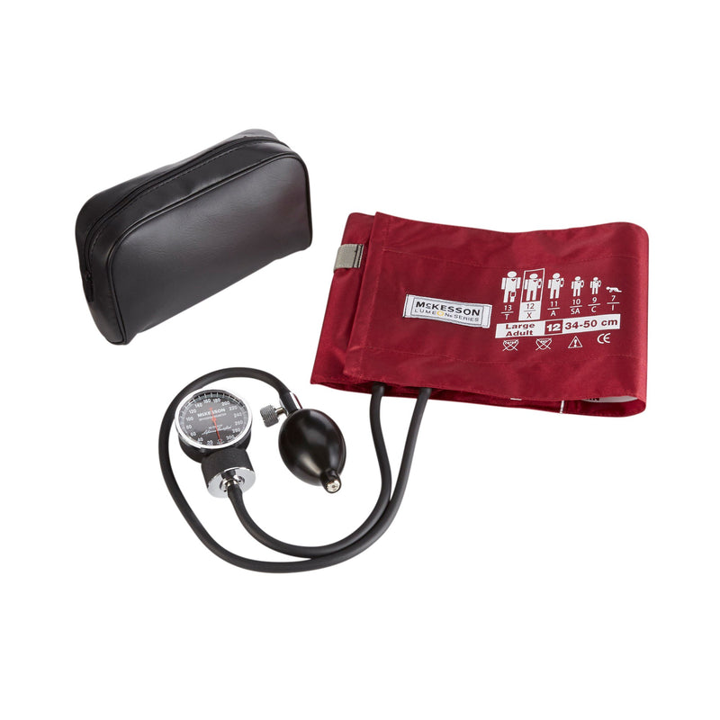 McKesson Lumeon Aneroid Sphygmomanometer with Cuff, 2-Tube, Pocket-Size, Handheld, Adult Large Cuff, Burgundy