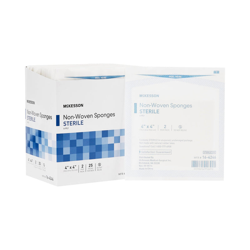 McKesson Sterile Nonwoven Sponge, 4 x 4 Inch, 6-Ply