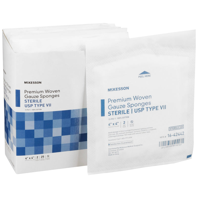 McKesson Sterile USP Type VII Gauze Sponge, 4 x 4 Inch, 12-Ply