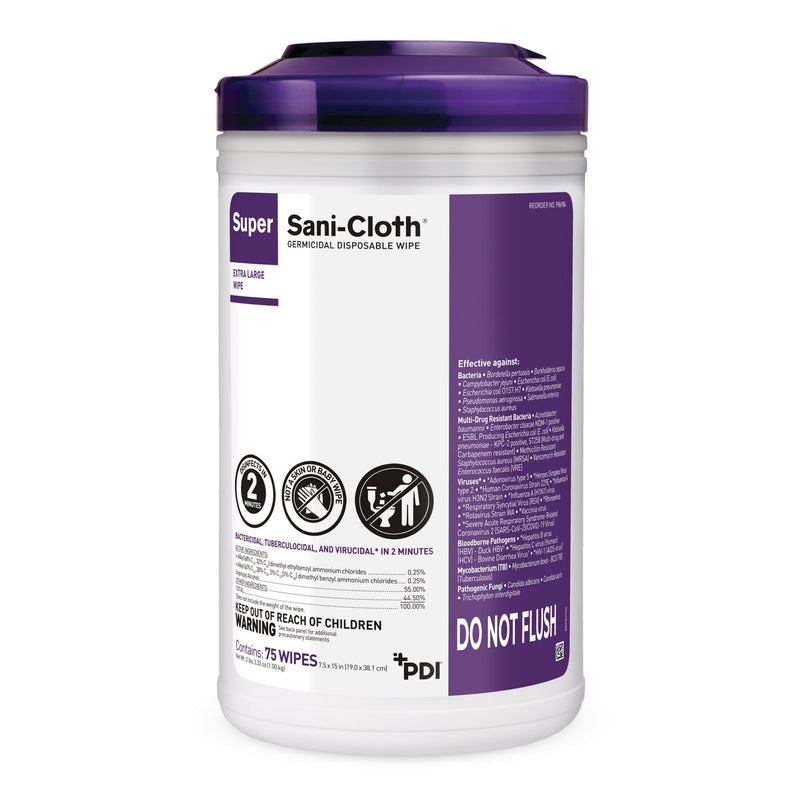 Super Sani-Cloth® Extra Large Germicidal Disinfectant Wipes, Canister, 75 ct.